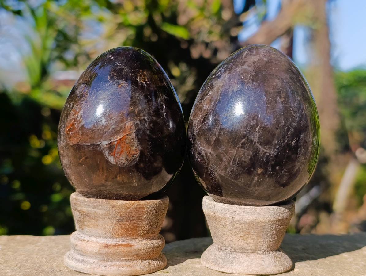 Polished Smokey Quartz Eggs x 4 From Madagascar - Toprock Gemstones and Minerals 