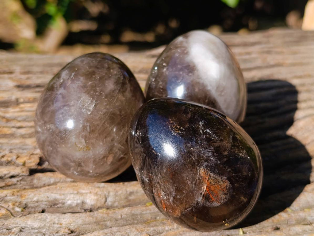 Polished Smokey Quartz Eggs x 4 From Madagascar - Toprock Gemstones and Minerals 
