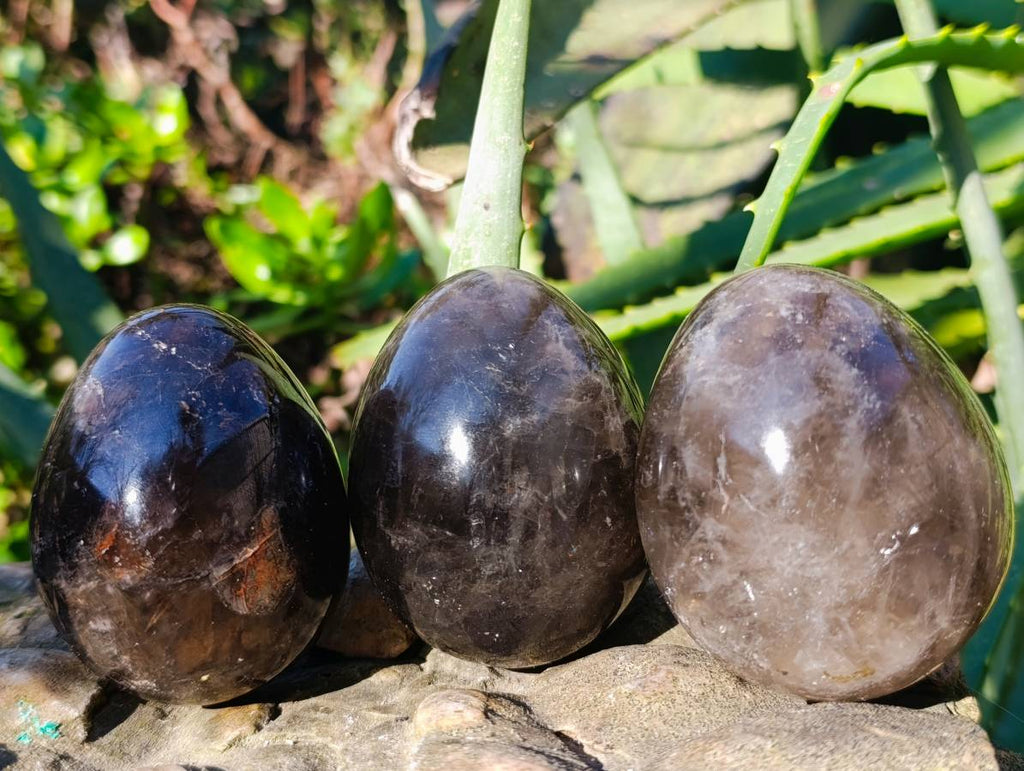 Polished Smokey Quartz Eggs x 4 From Madagascar - Toprock Gemstones and Minerals 
