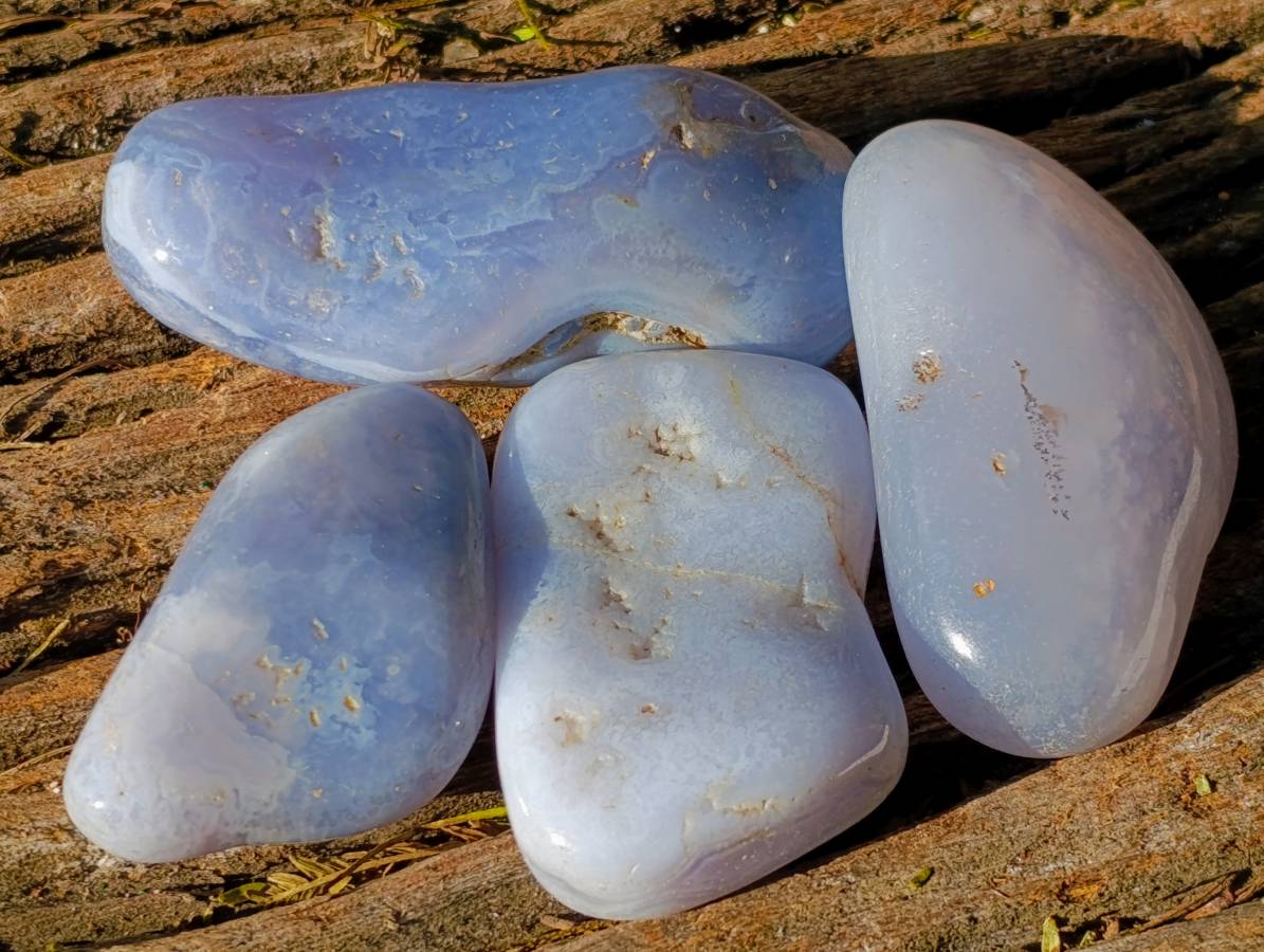 Polished Blue Lace Agate Tumbled Stones x 24 From Malawi - Toprock Gemstones and Minerals 