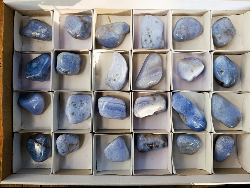 Polished Blue Lace Agate Tumbled Stones x 24 From Malawi - Toprock Gemstones and Minerals 