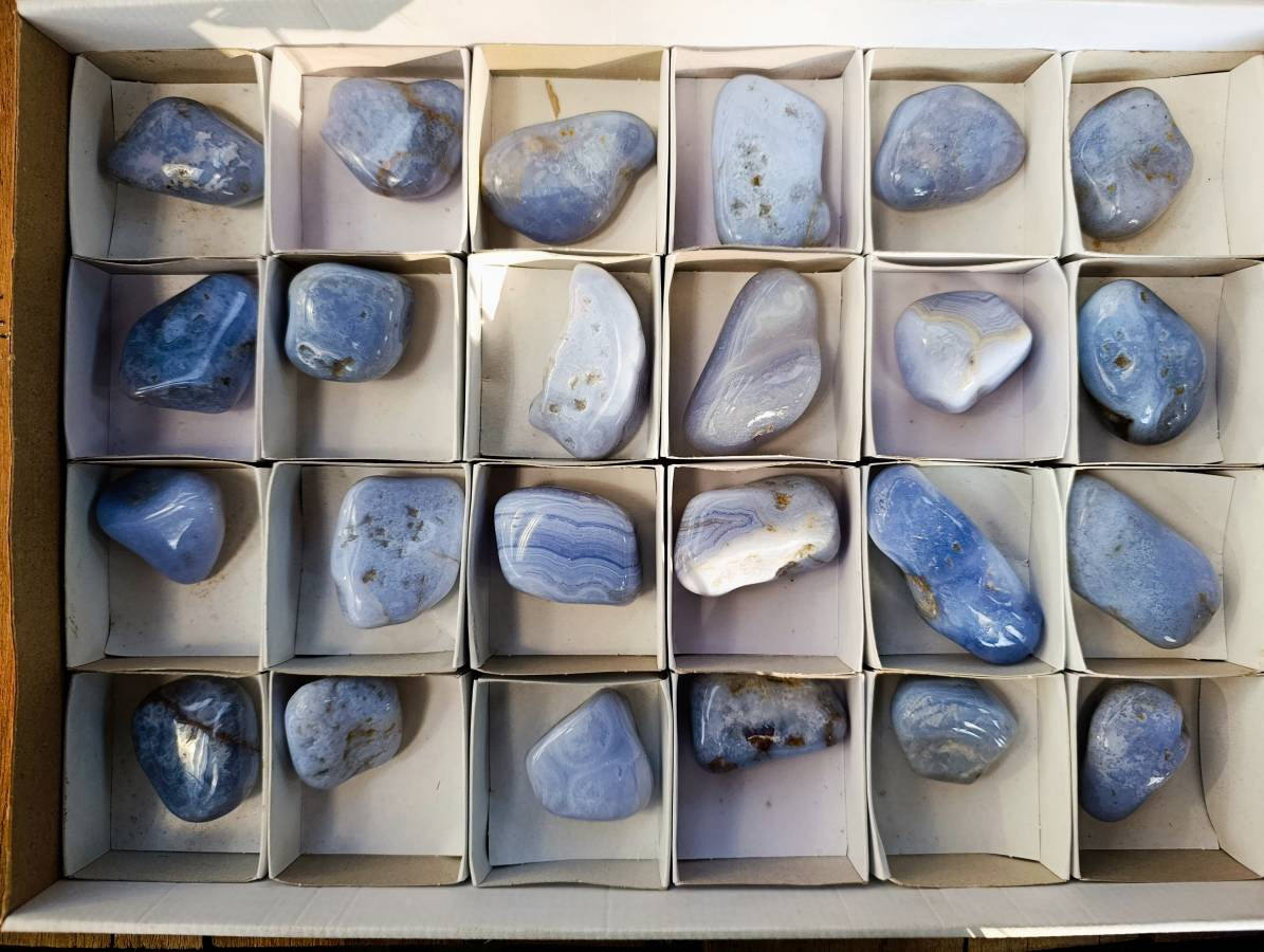 Polished Blue Lace Agate Tumbled Stones x 24 From Malawi - Toprock Gemstones and Minerals 