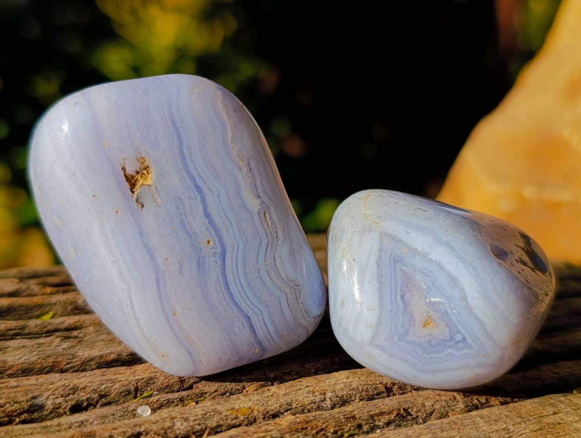 Polished Blue Lace Agate Tumbled Stones x 24 From Malawi - Toprock Gemstones and Minerals 