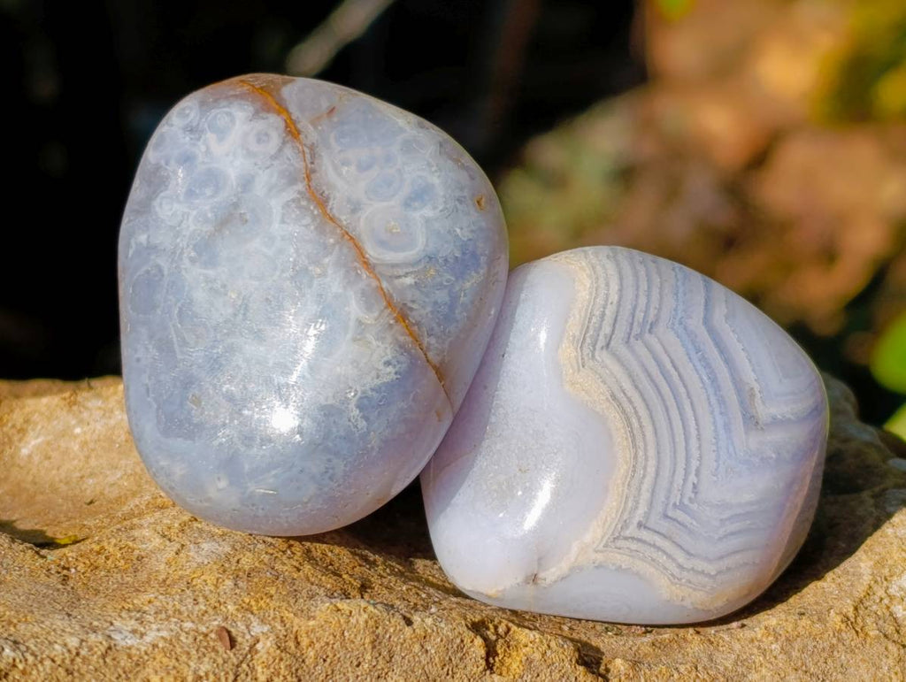 Polished Blue Lace Agate Tumbled Stones x 24 From Malawi - Toprock Gemstones and Minerals 