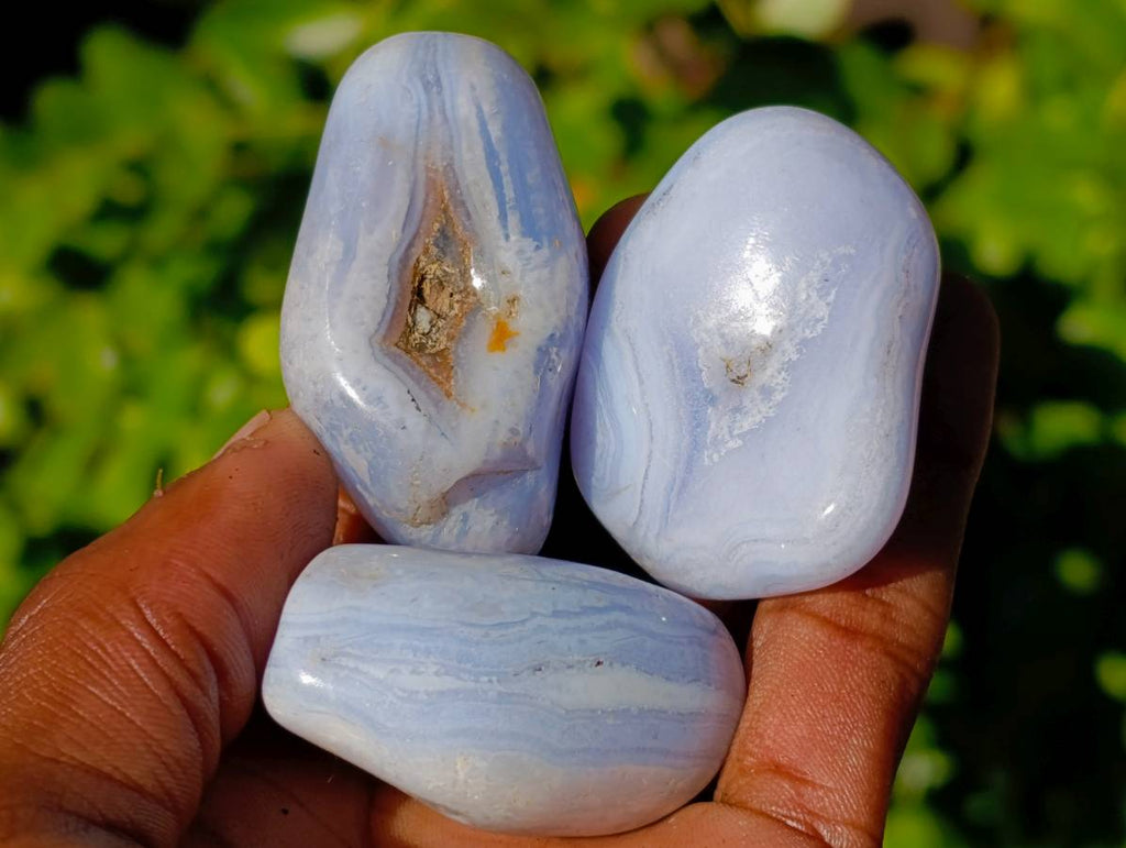 Polished Blue Lace Agate Tumbled Stones x 24 From Malawi - Toprock Gemstones and Minerals 
