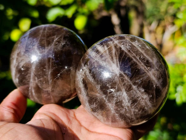 Polished Smokey Quartz Spheres x 3 From Madagascar - Toprock Gemstones and Minerals 