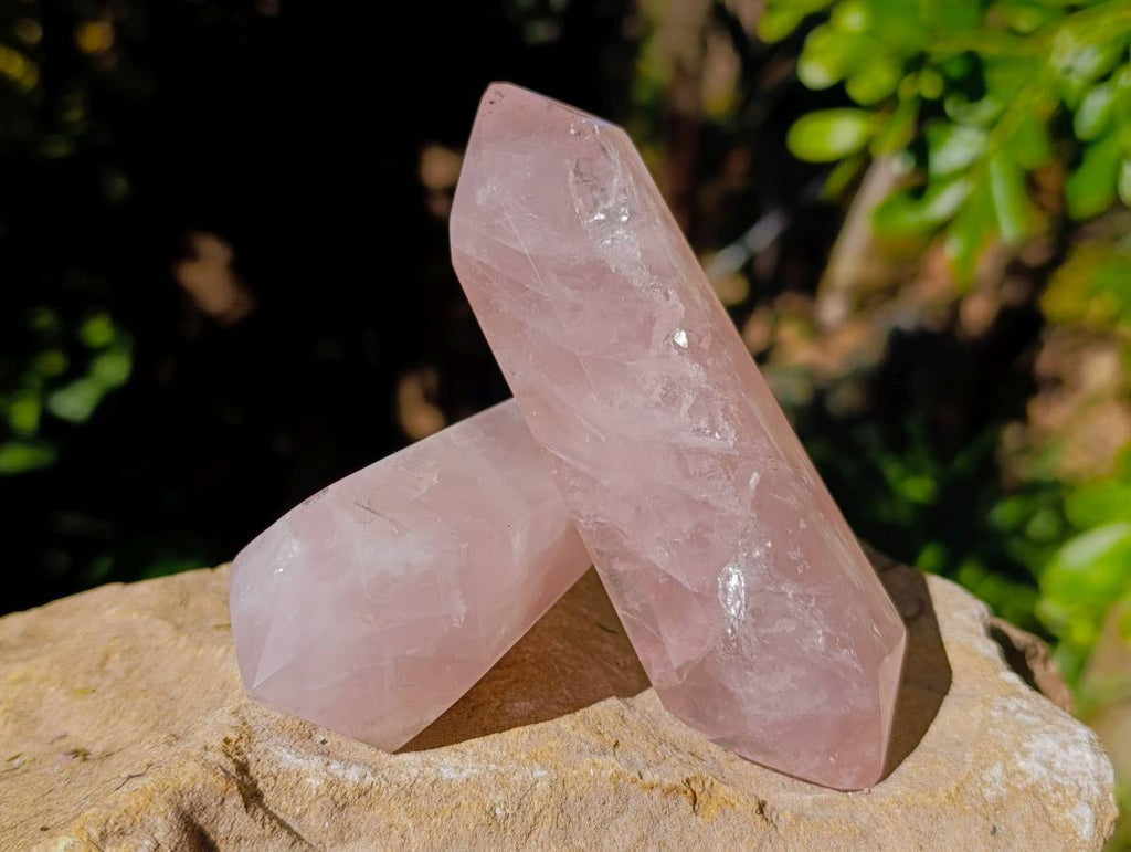 Polished Rose Quartz Double Terminated Points x 4 From Madagascar - Toprock Gemstones and Minerals 