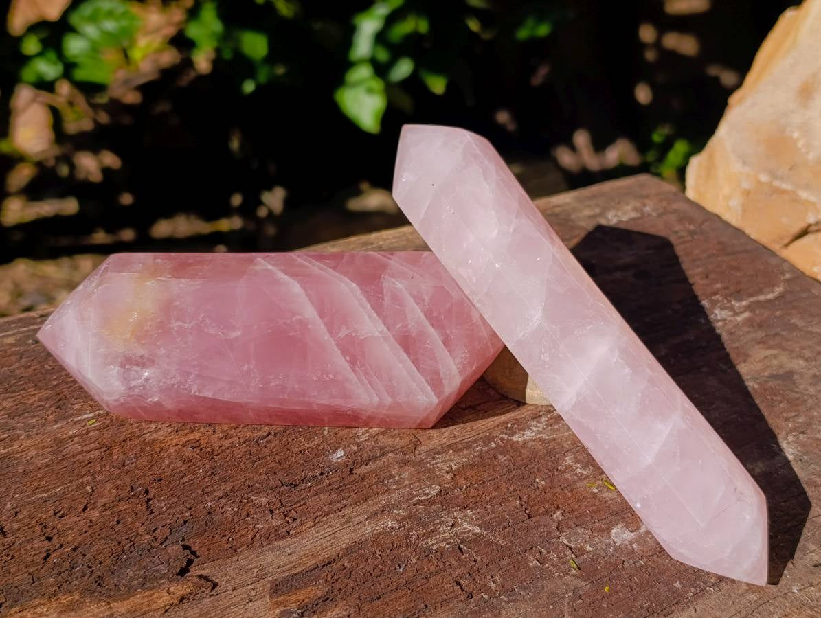 Polished Rose Quartz Double Terminated Points x 4 From Madagascar - Toprock Gemstones and Minerals 