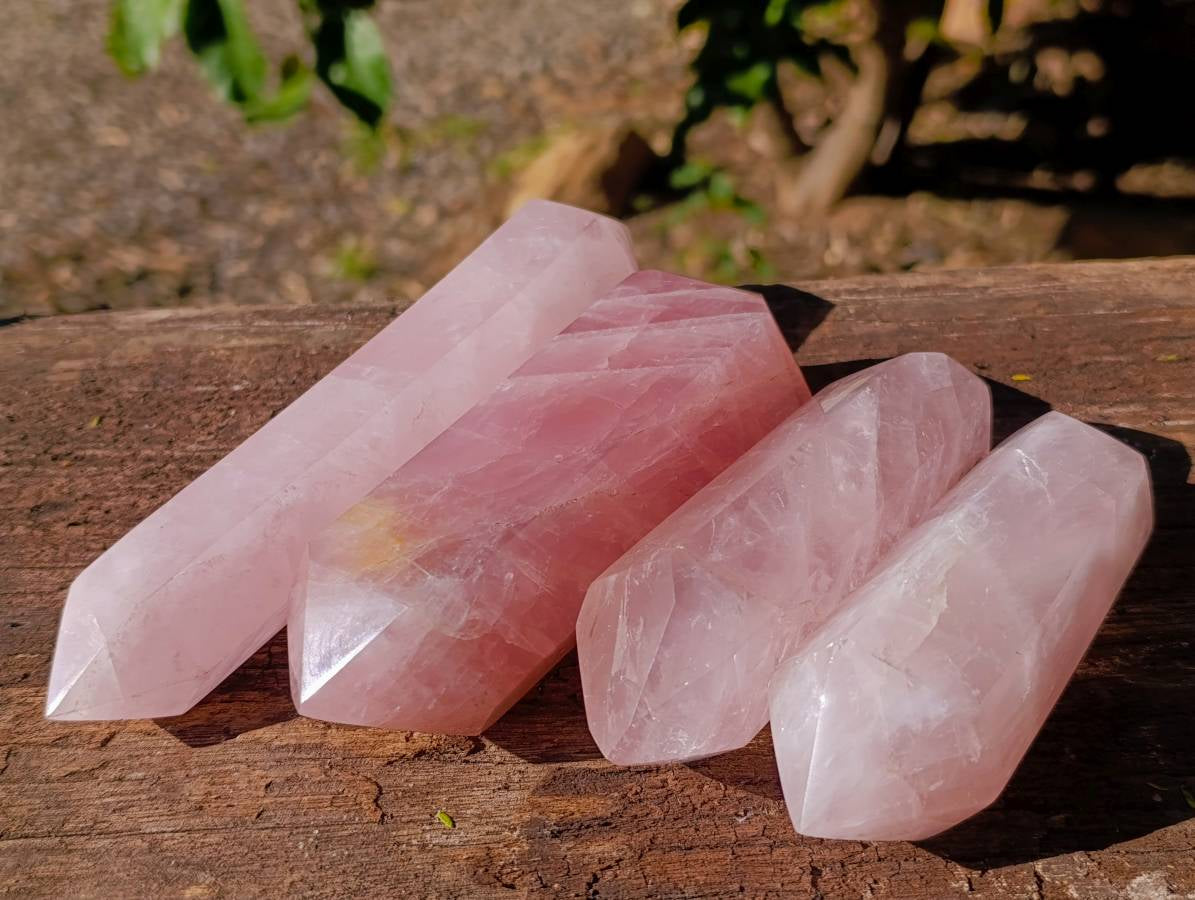 Polished Rose Quartz Double Terminated Points x 4 From Madagascar - Toprock Gemstones and Minerals 