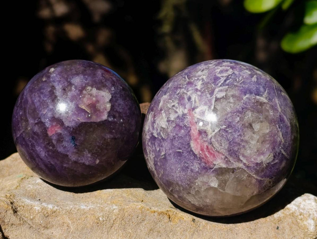 Polished Lepidolite With Pink Rubellite Spheres x 3 From Ambatondrazaka, Madagascar - Toprock Gemstones and Minerals 