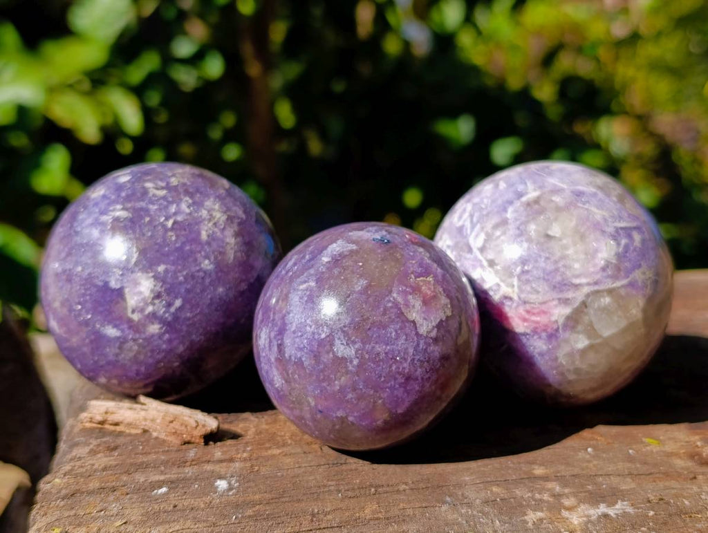 Polished Lepidolite With Pink Rubellite Spheres x 3 From Ambatondrazaka, Madagascar - Toprock Gemstones and Minerals 