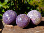 Polished Lepidolite With Pink Rubellite Spheres x 3 From Ambatondrazaka, Madagascar - Toprock Gemstones and Minerals 