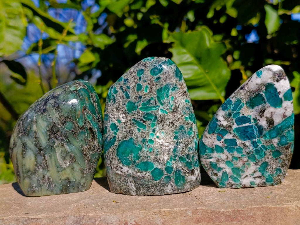 Polished Emerald Mica 'Mutokolite' Standing Free Forms x 3 From Mutoko, Zimbabwe - Toprock Gemstones and Minerals 