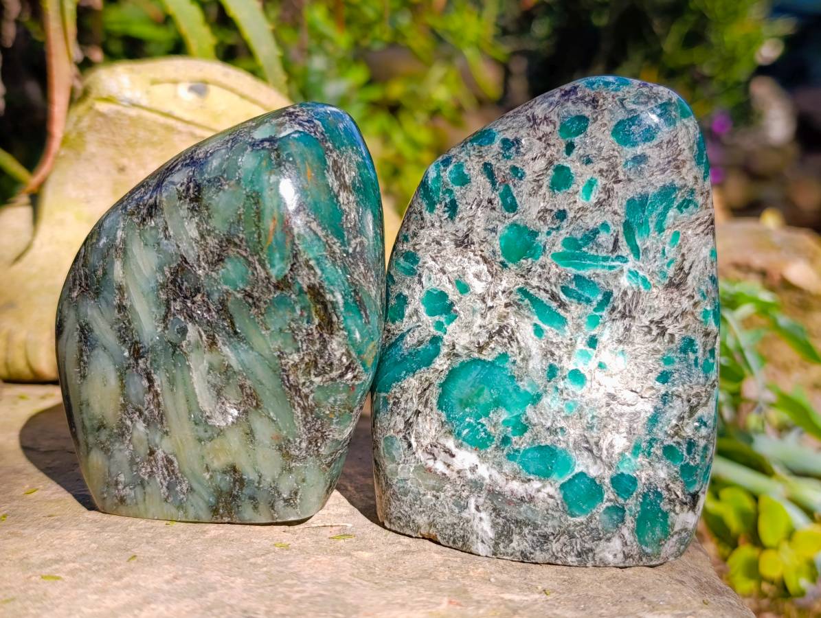 Polished Emerald Mica 'Mutokolite' Standing Free Forms x 3 From Mutoko, Zimbabwe - Toprock Gemstones and Minerals 