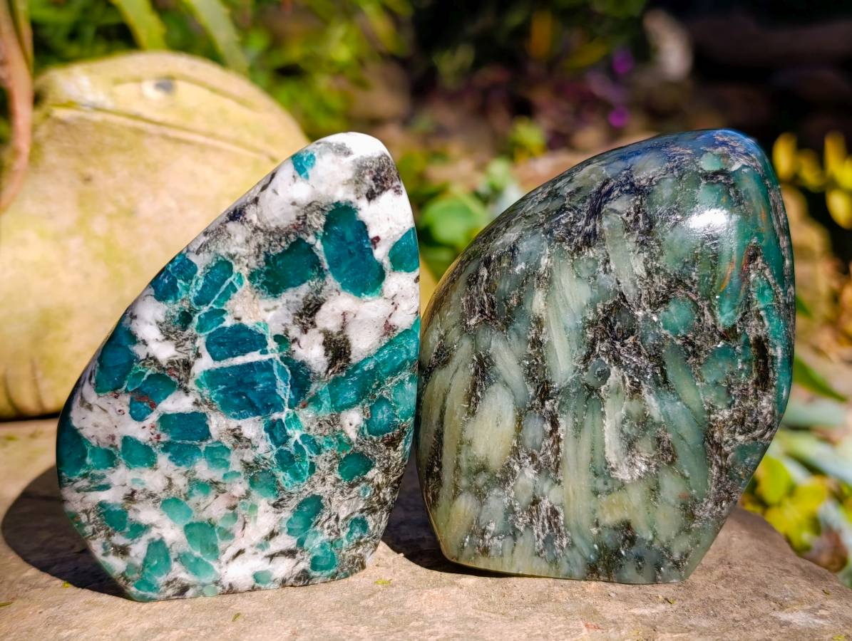 Polished Emerald Mica 'Mutokolite' Standing Free Forms x 3 From Mutoko, Zimbabwe - Toprock Gemstones and Minerals 