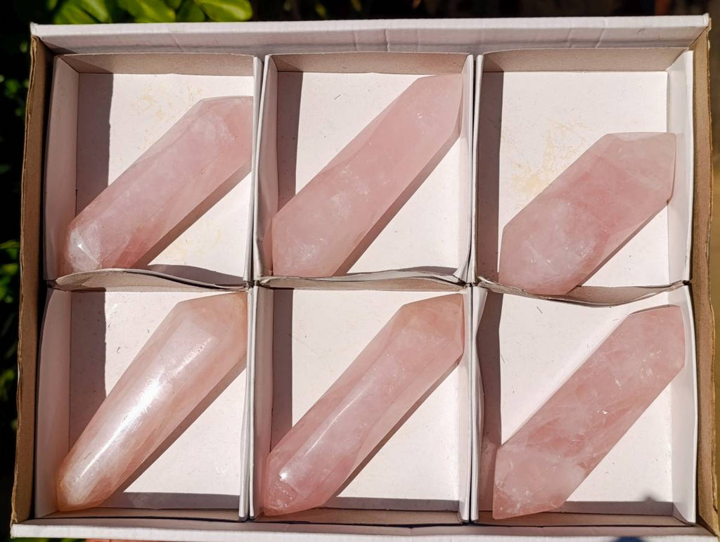 Polished Double Terminated Rose Quartz Points x 6 Madagascar - Toprock Gemstones and Minerals 