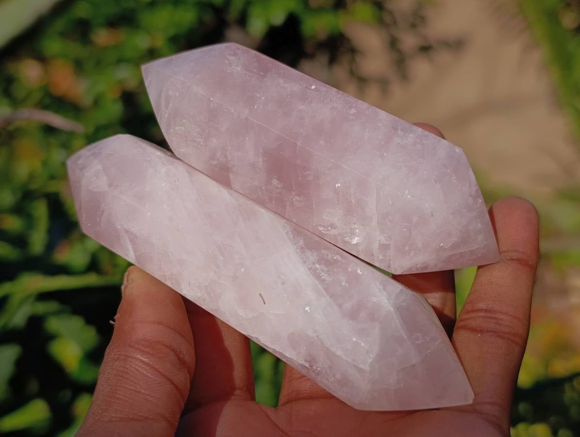 Polished Double Terminated Rose Quartz Points x 6 Madagascar - Toprock Gemstones and Minerals 