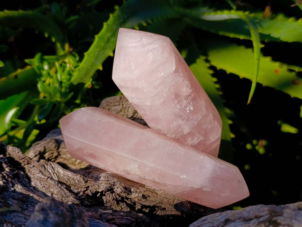 Polished Double Terminated Rose Quartz Points x 6 Madagascar - Toprock Gemstones and Minerals 