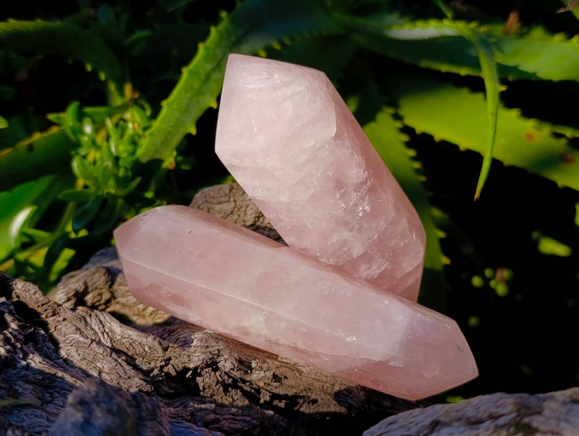 Polished Double Terminated Rose Quartz Points x 6 Madagascar - Toprock Gemstones and Minerals 