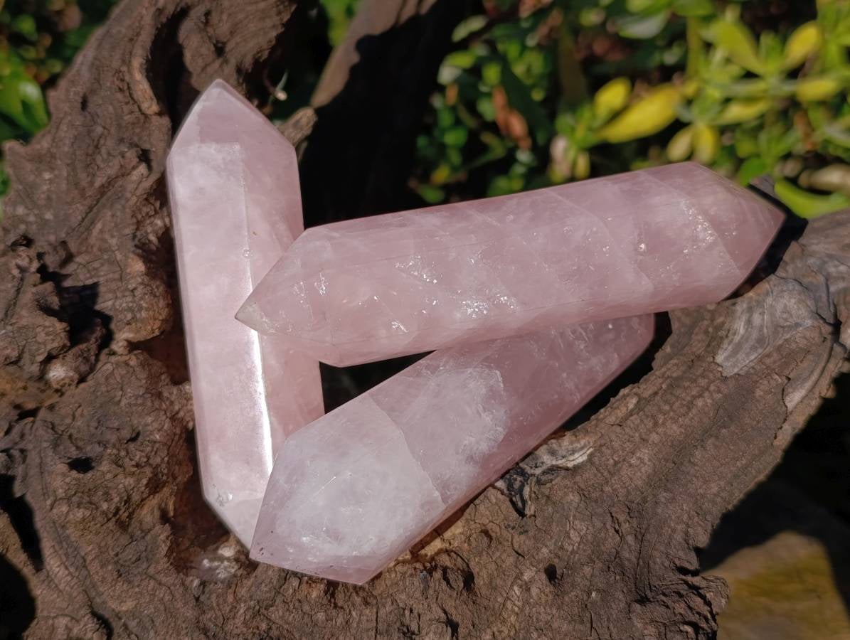 Polished Double Terminated Rose Quartz Points x 6 Madagascar - Toprock Gemstones and Minerals 