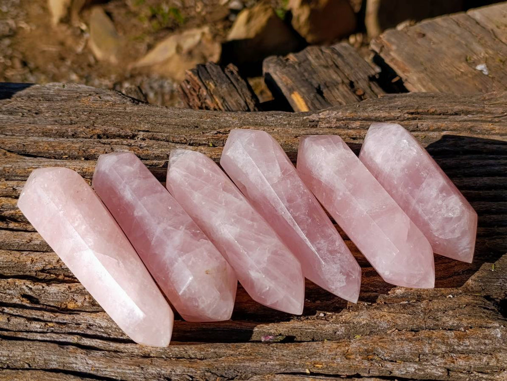 Polished Double Terminated Rose Quartz Points x 6 Madagascar - Toprock Gemstones and Minerals 
