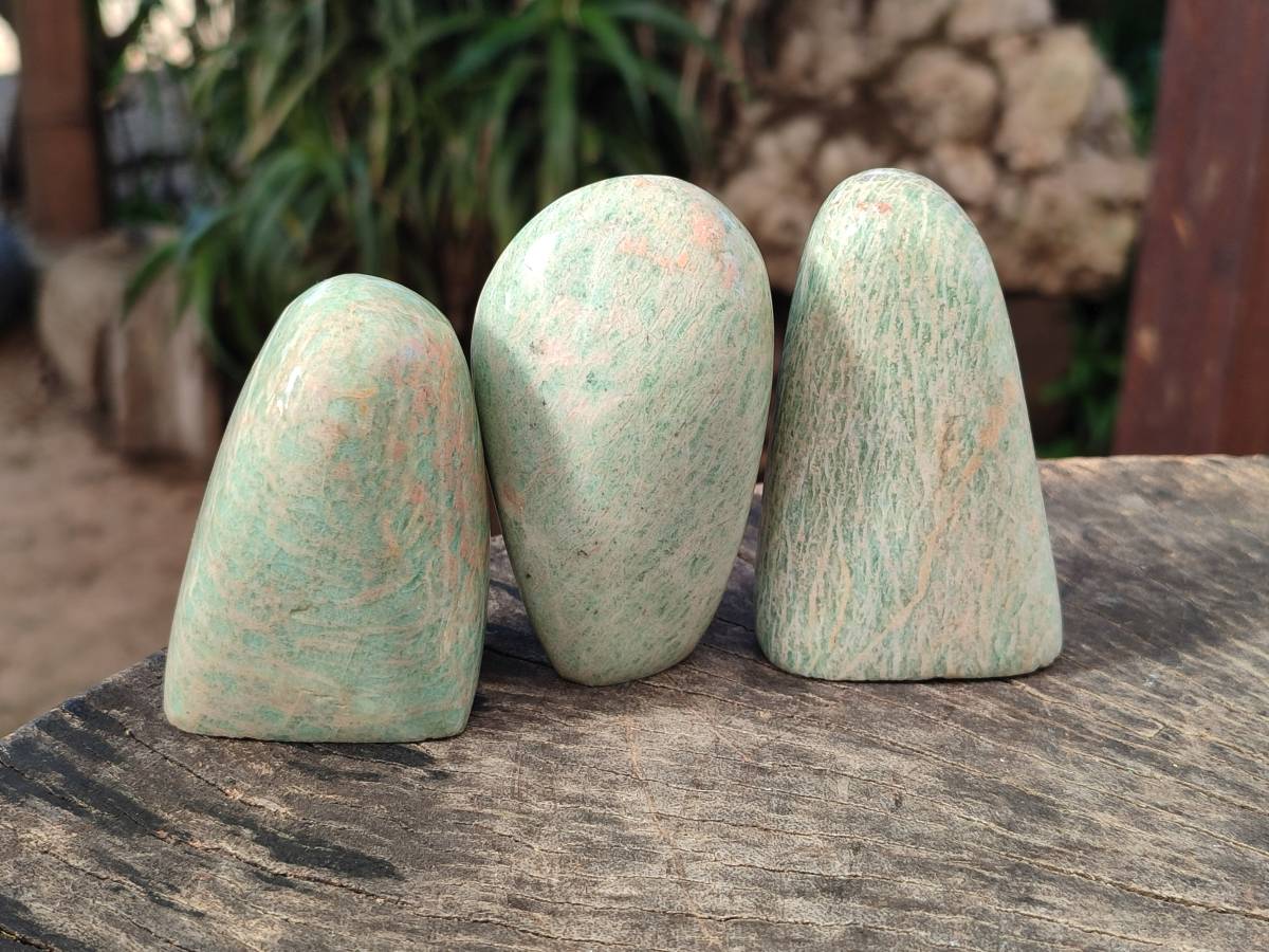 Polished Amazonite Standing Free Forms  x 12 From Madagascar - Toprock Gemstones and Minerals 