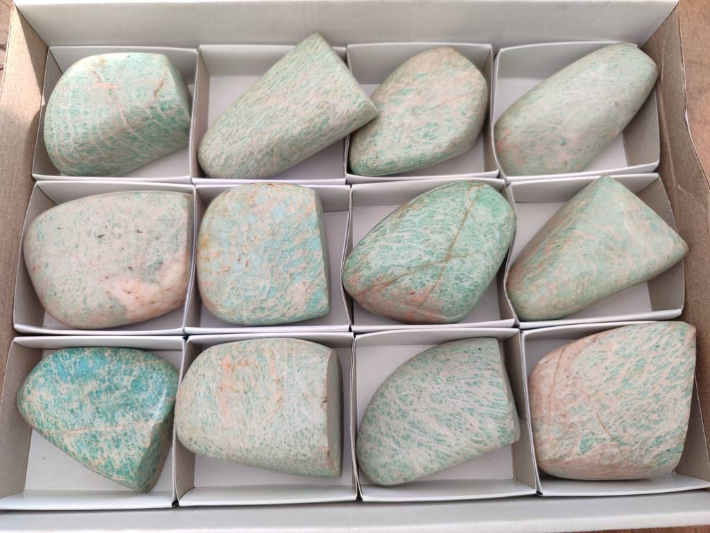 Polished Amazonite Standing Free Forms  x 12 From Madagascar - Toprock Gemstones and Minerals 