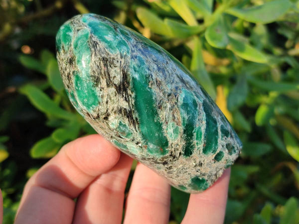 Polished Emerald Mica In Matrix Standing Free Forms x 3 From Mutoko, Zimbabwe