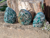 Polished Emerald Mica In Matrix Standing Free Forms x 3 From Mutoko, Zimbabwe - Toprock Gemstones and Minerals 