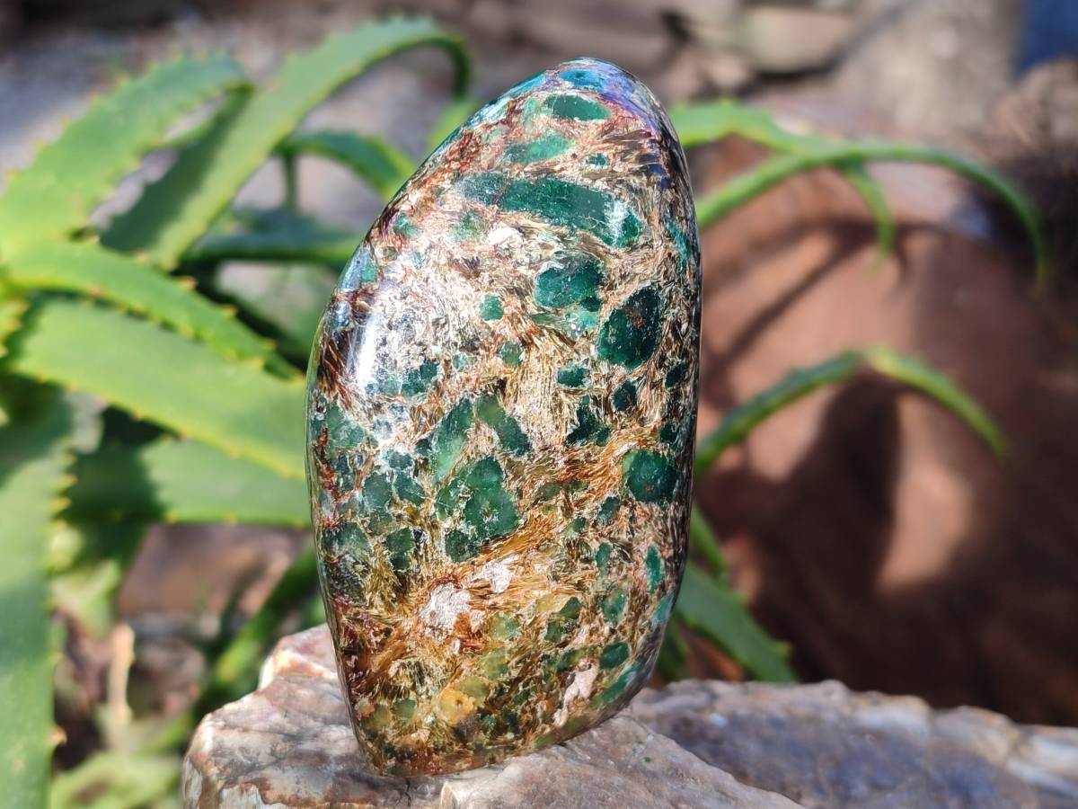 Polished Emerald Mica In Matrix Standing Free Forms x 3 From Mutoko, Zimbabwe - Toprock Gemstones and Minerals 