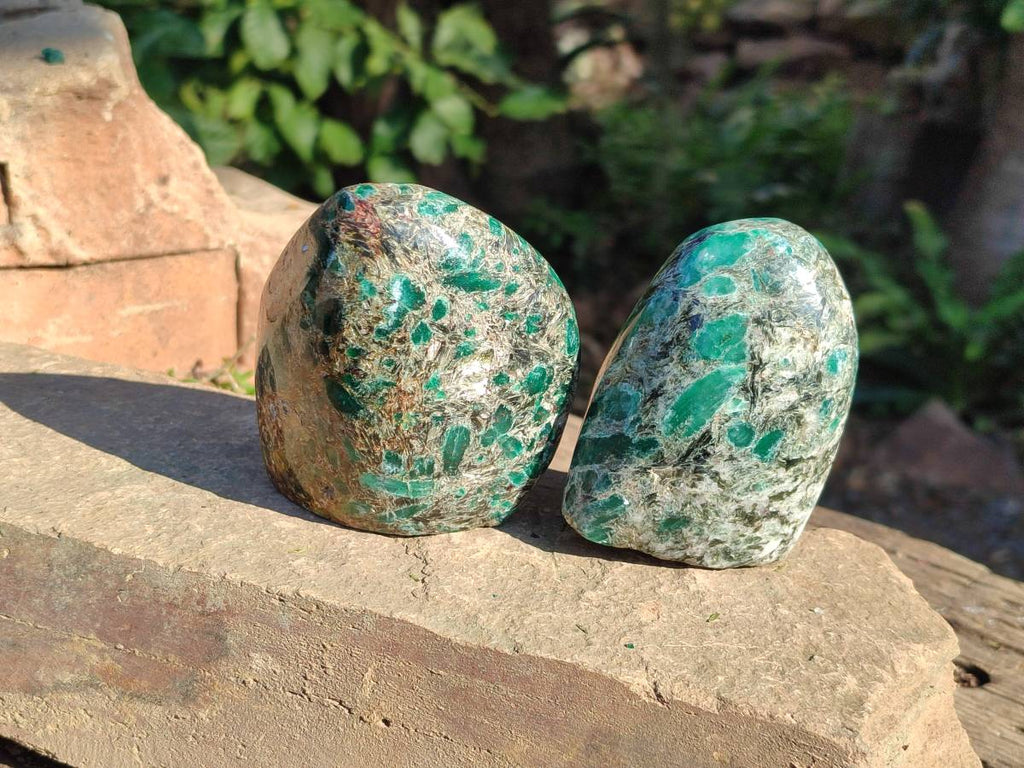 Polished Emerald Mica In Matrix Standing Free Forms x 3 From Mutoko, Zimbabwe - Toprock Gemstones and Minerals 