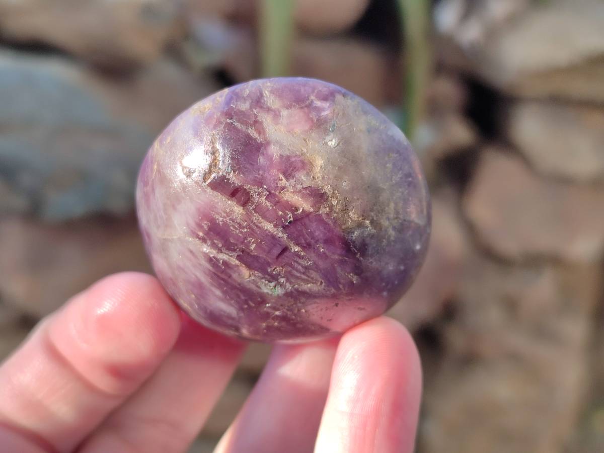 Polished Lepidolite with Pink Rubellite Palm Stones x 15 From Ambatondrazaka, Madagascar - Toprock Gemstones and Minerals 