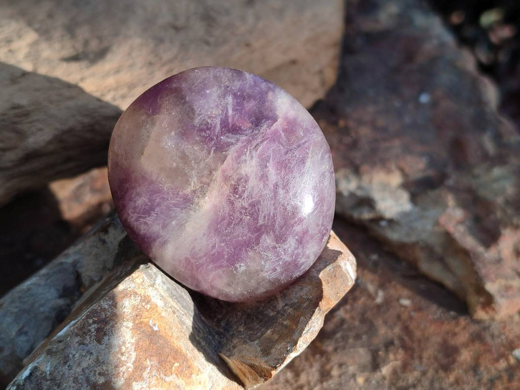 Polished Lepidolite with Pink Rubellite Palm Stones x 15 From Ambatondrazaka, Madagascar - Toprock Gemstones and Minerals 