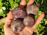Polished Lepidolite with Pink Rubellite Palm Stones x 15 From Ambatondrazaka, Madagascar - Toprock Gemstones and Minerals 