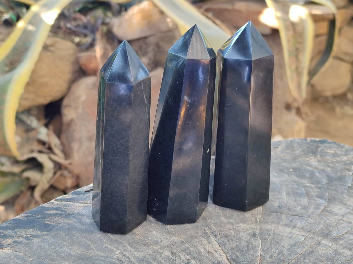 Polished Black Basalt Towers x 6 From Madagascar - Toprock Gemstones and Minerals 