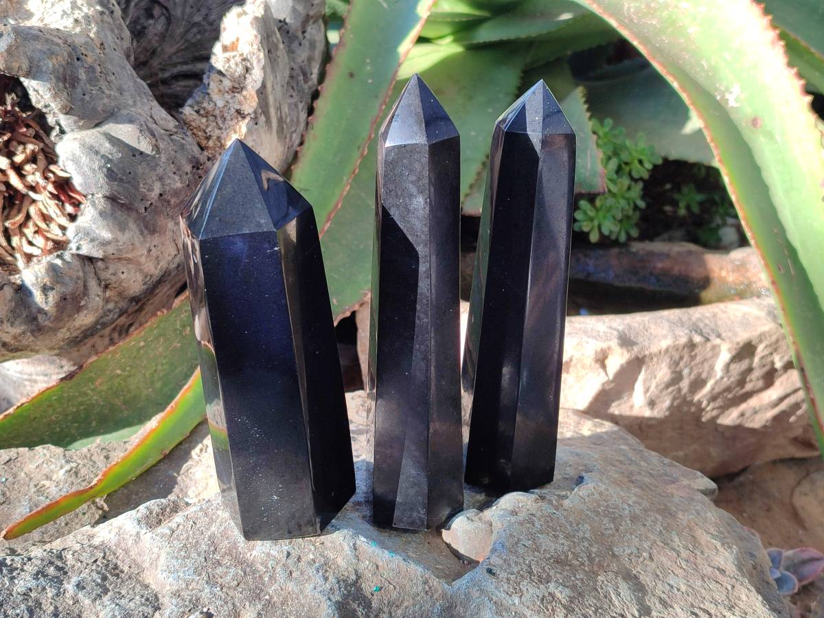 Polished Black Basalt Towers x 6 From Madagascar - Toprock Gemstones and Minerals 