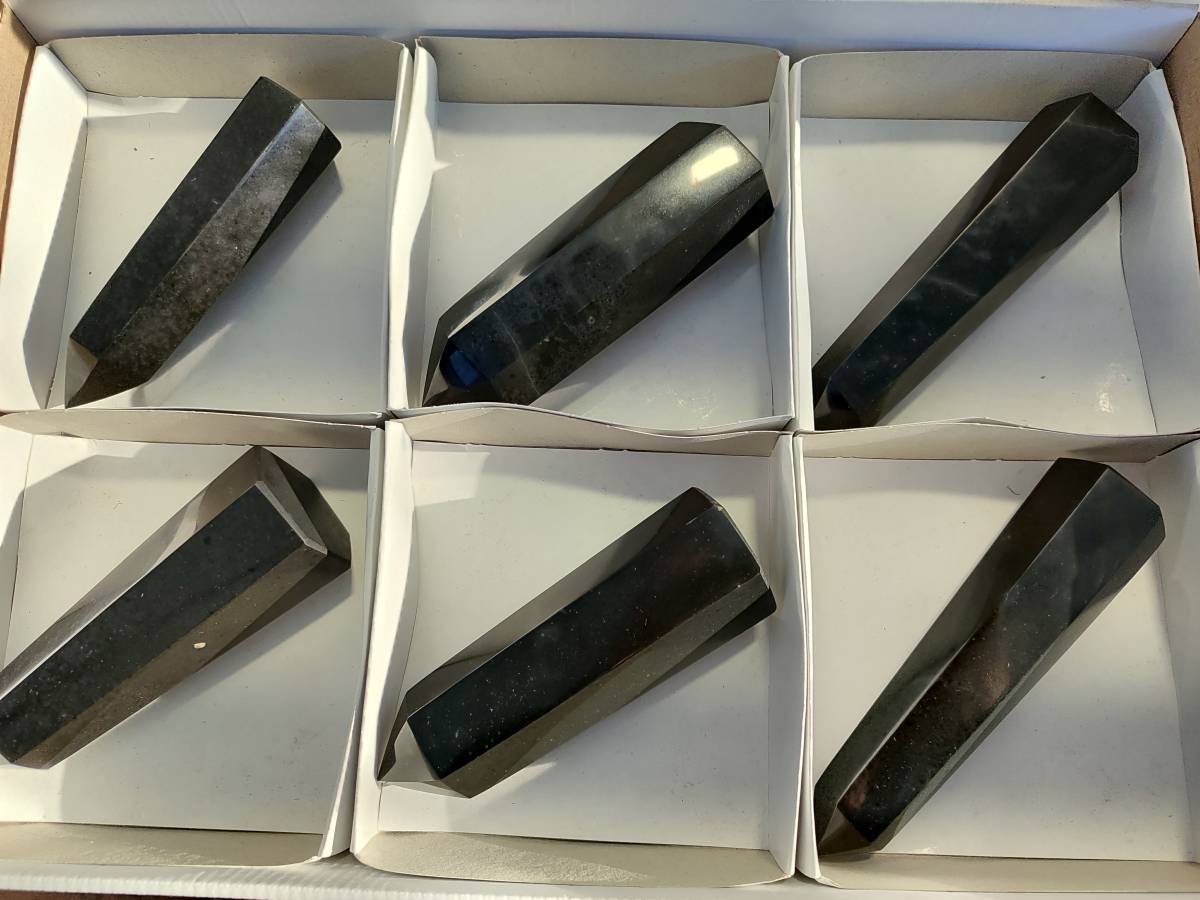 Polished Black Basalt Towers x 6 From Madagascar - Toprock Gemstones and Minerals 