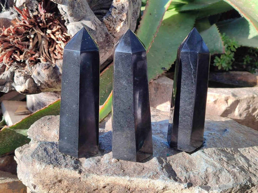 Polished Black Basalt Towers x 6 From Madagascar - Toprock Gemstones and Minerals 