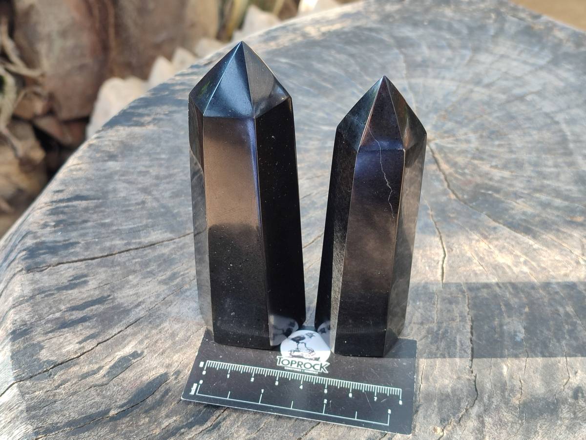 Polished Black Basalt Towers x 6 From Madagascar - Toprock Gemstones and Minerals 