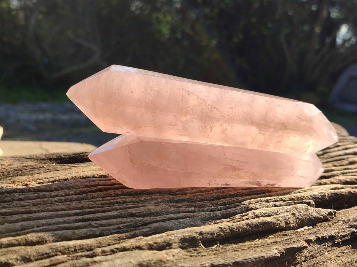 Polished Double Terminated Rose Quartz Points x 4 Madagascar - Toprock Gemstones and Minerals 
