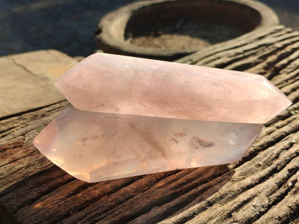 Polished Double Terminated Rose Quartz Points x 4 Madagascar - Toprock Gemstones and Minerals 