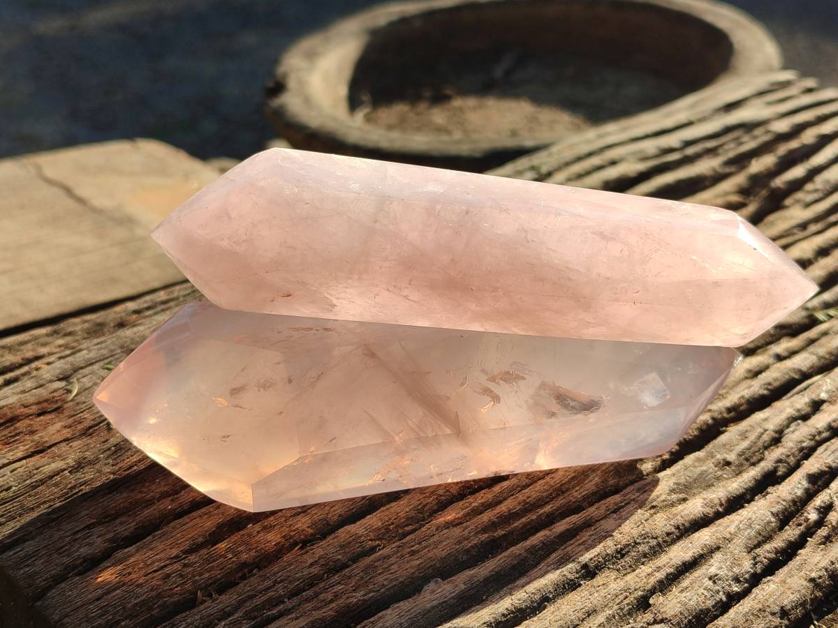 Polished Double Terminated Rose Quartz Points x 4 Madagascar - Toprock Gemstones and Minerals 