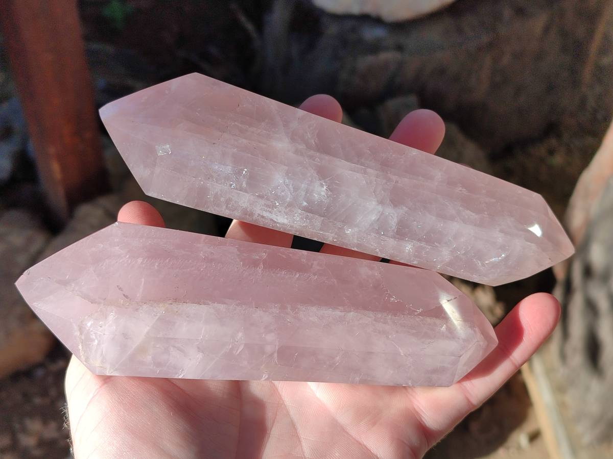 Polished Double Terminated Rose Quartz Points x 4 Madagascar - Toprock Gemstones and Minerals 