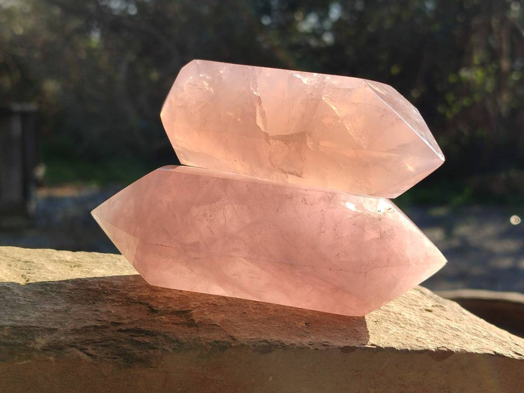 Polished Double Terminated Rose Quartz Points x 4 Madagascar - Toprock Gemstones and Minerals 