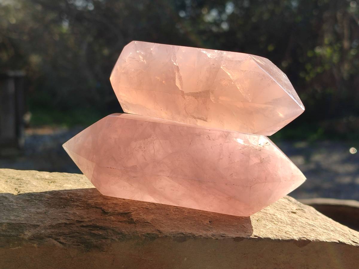 Polished Double Terminated Rose Quartz Points x 4 Madagascar - Toprock Gemstones and Minerals 