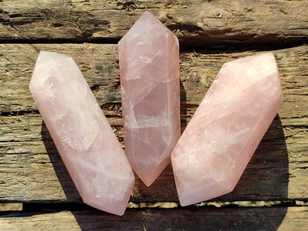Polished Double Terminated Rose Quartz Points x 4 Madagascar - Toprock Gemstones and Minerals 
