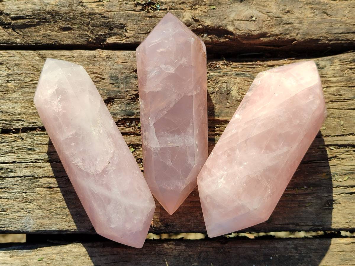 Polished Double Terminated Rose Quartz Points x 4 Madagascar - Toprock Gemstones and Minerals 