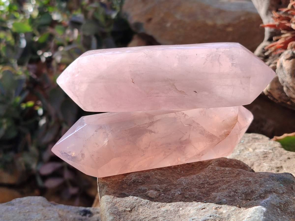 Polished Double Terminated Rose Quartz Points x 4 Madagascar - Toprock Gemstones and Minerals 