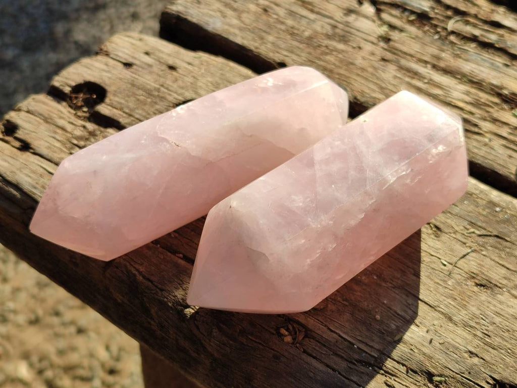 Polished Double Terminated Rose Quartz Points x 4 Madagascar - Toprock Gemstones and Minerals 