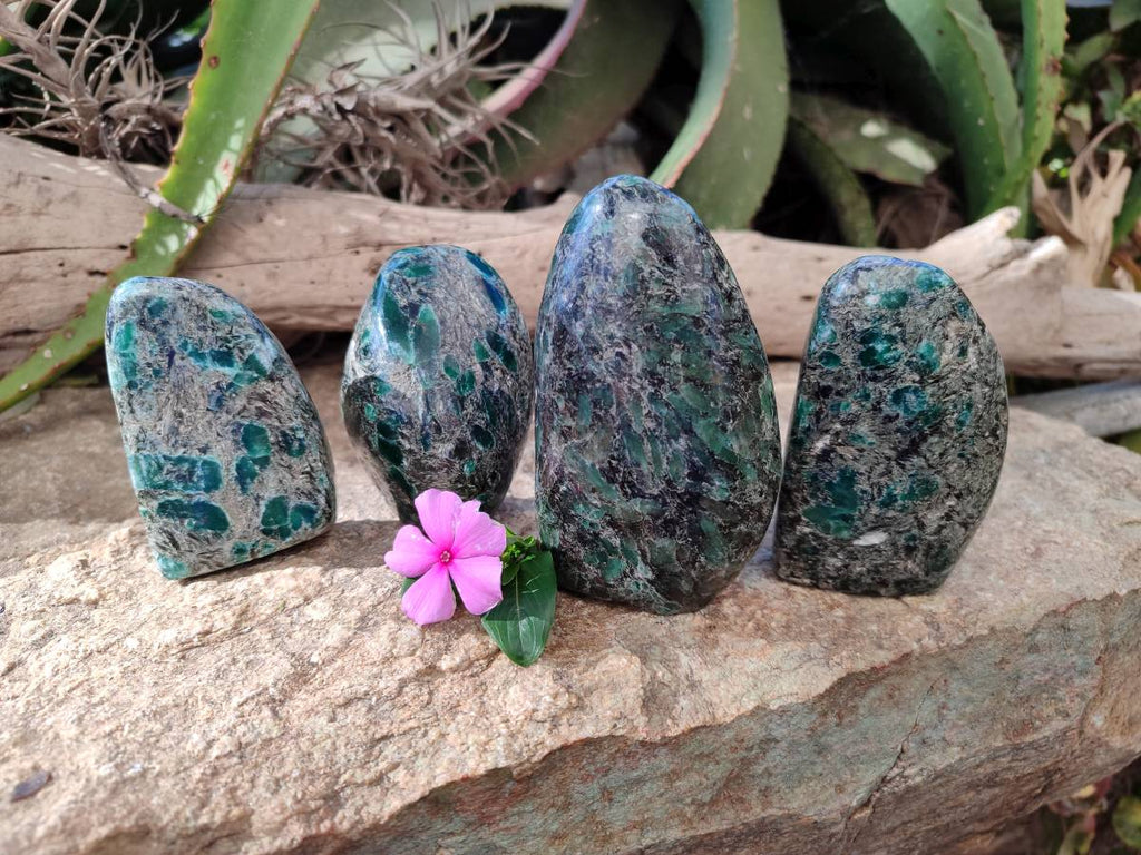 Polished Emerald Mica In Matrix Standing Free Forms x 4 From Mutoko, Zimbabwe - Toprock Gemstones and Minerals 